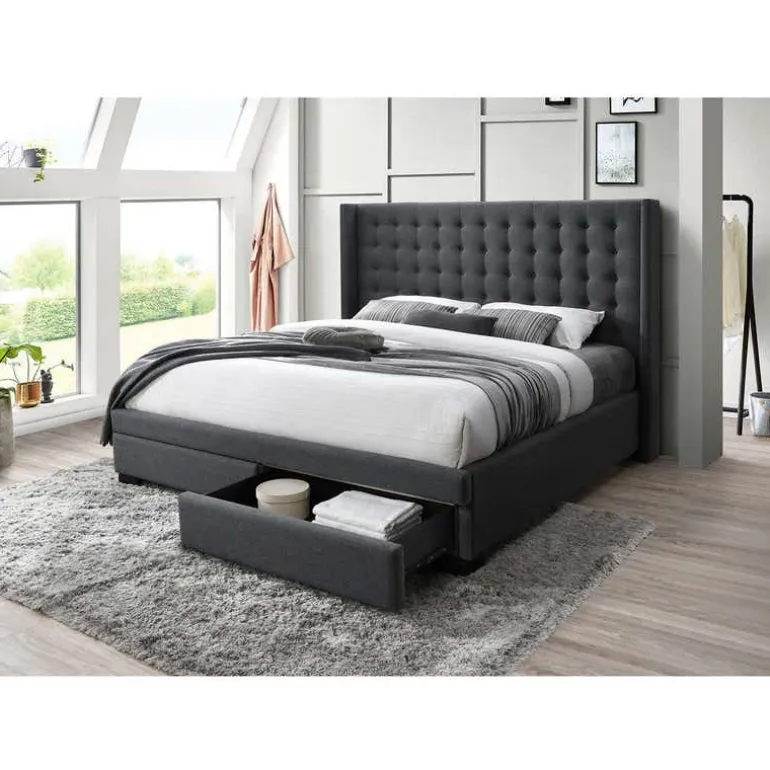 Upholstered King Bed with 2-Drawer Storage and Headboard (78'')