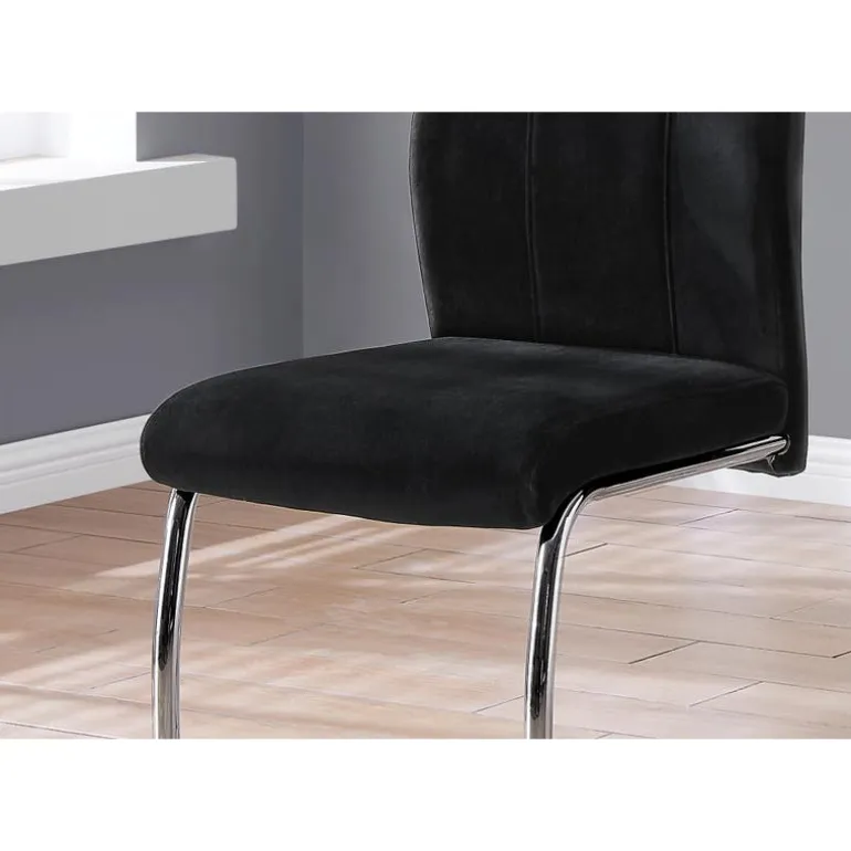 Velvet Chairs with Chrome Base (Set of 2) - Black - Monarch