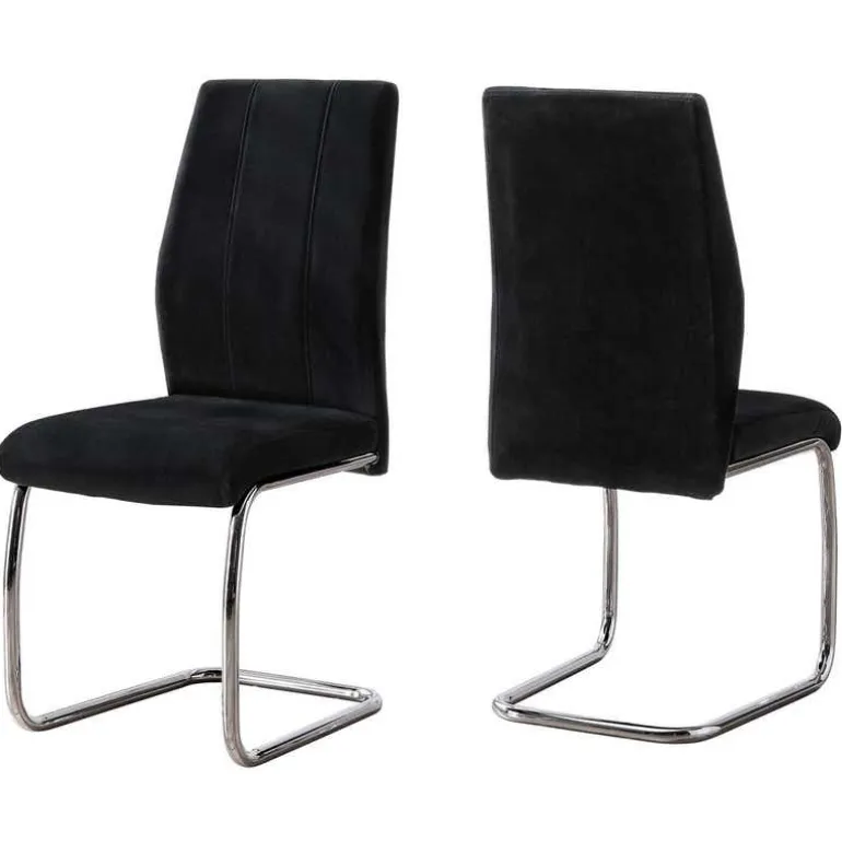 Velvet Chairs with Chrome Base (Set of 2) - Black - Monarch