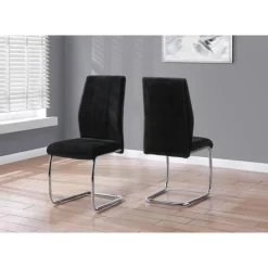 Velvet Chairs with Chrome Base (Set of 2) - Black - Monarch