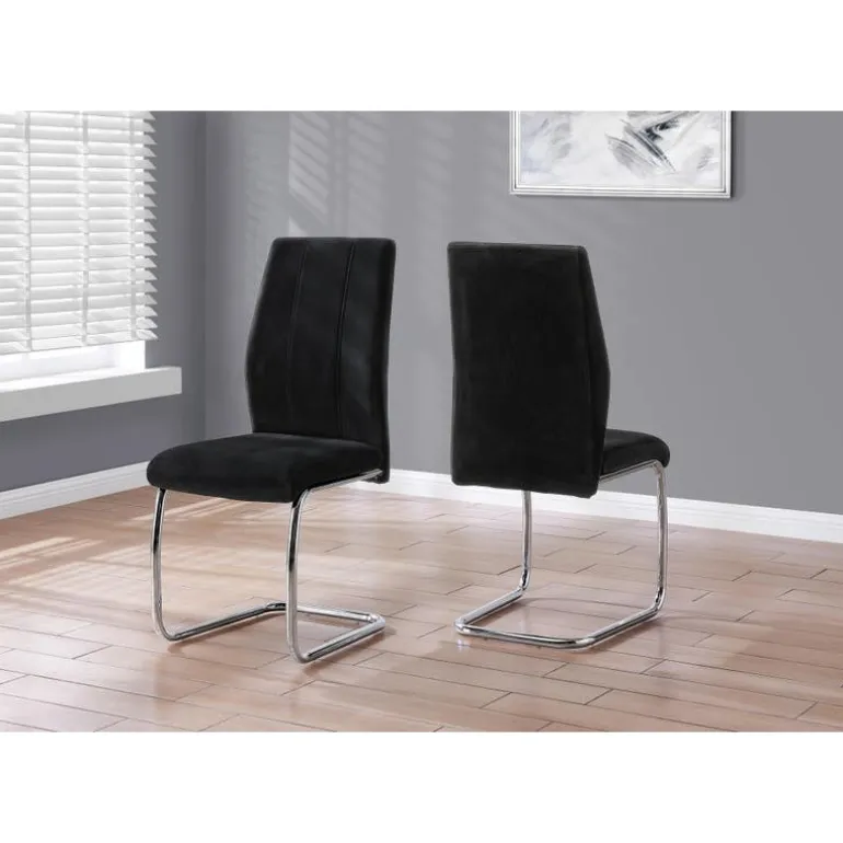 Velvet Chairs with Chrome Base (Set of 2) - Black - Monarch