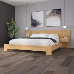 Wall Units with 2 Integrated Nightstands for Queen Beds - Natural