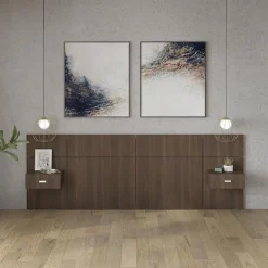 Wall Units with 2 Integrated Nightstands for Queen Beds - Taupe