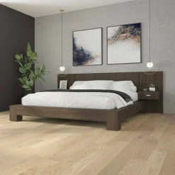 Wall Units with 2 Integrated Nightstands for Queen Beds - Taupe