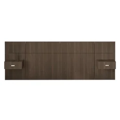 Wall Units with 2 Integrated Nightstands for Queen Beds - Taupe