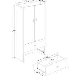 Wardrobe with 2 Large Drawers - White