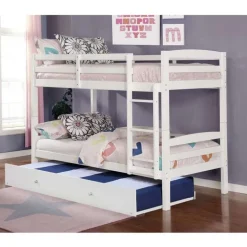 White Bunk Bed with Trundle Bed - 39"/39"