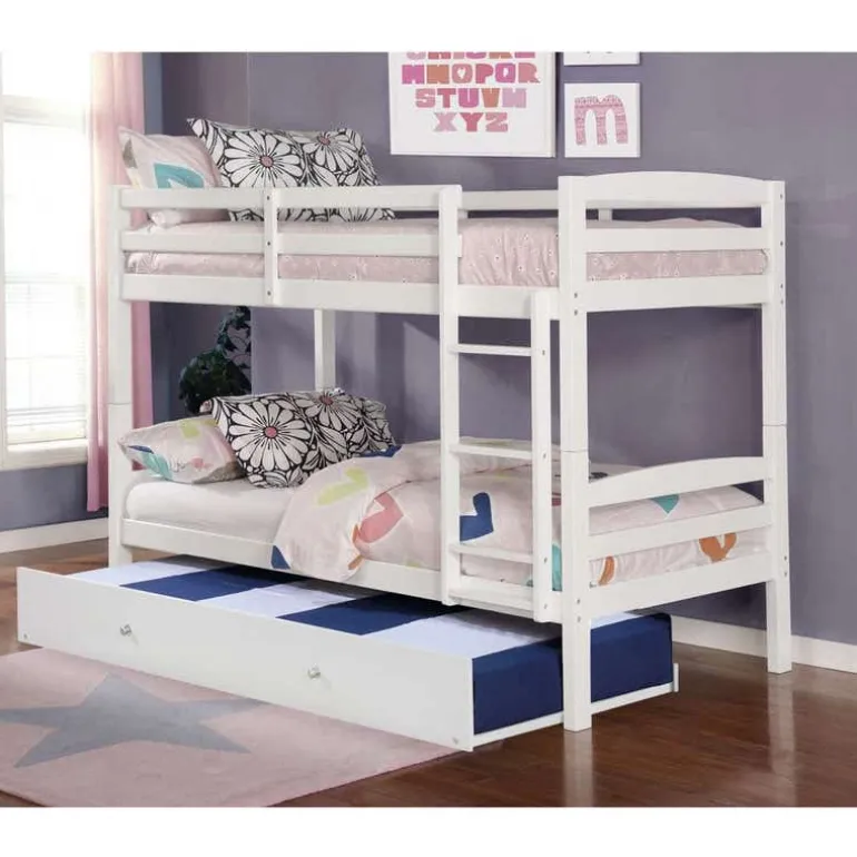 White Bunk Bed with Trundle Bed - 39"/39"