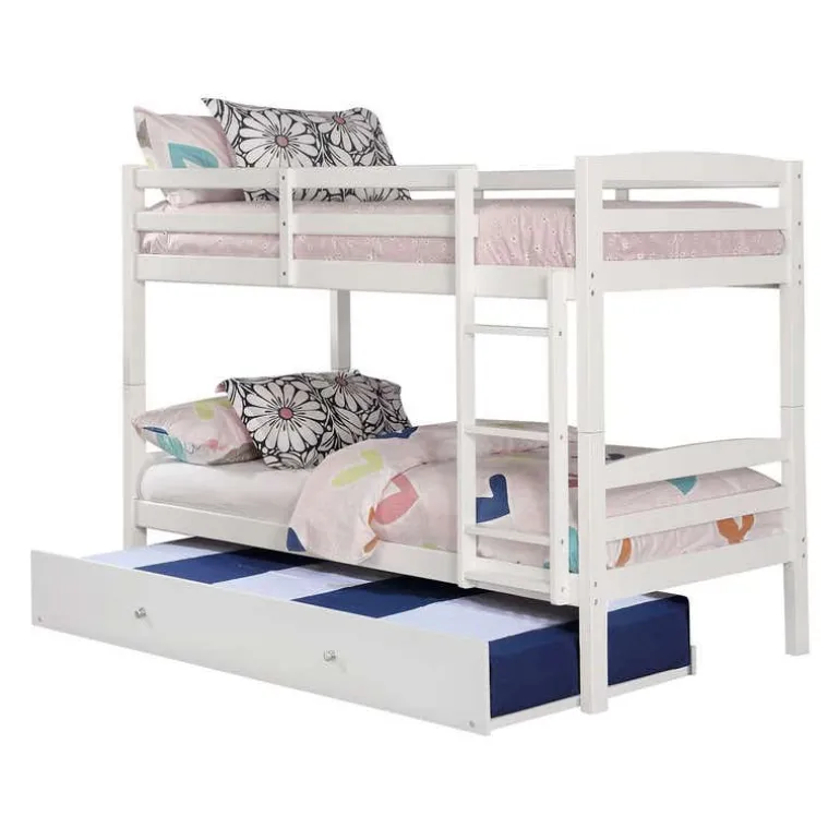 White Bunk Bed with Trundle Bed - 39"/39"