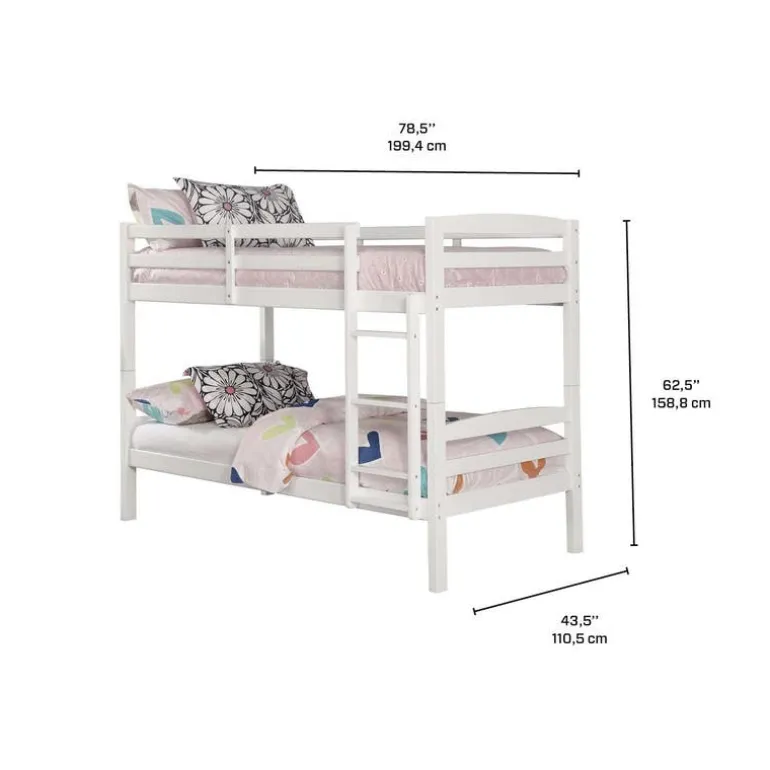 White Bunk Bed with Trundle Bed - 39"/39"