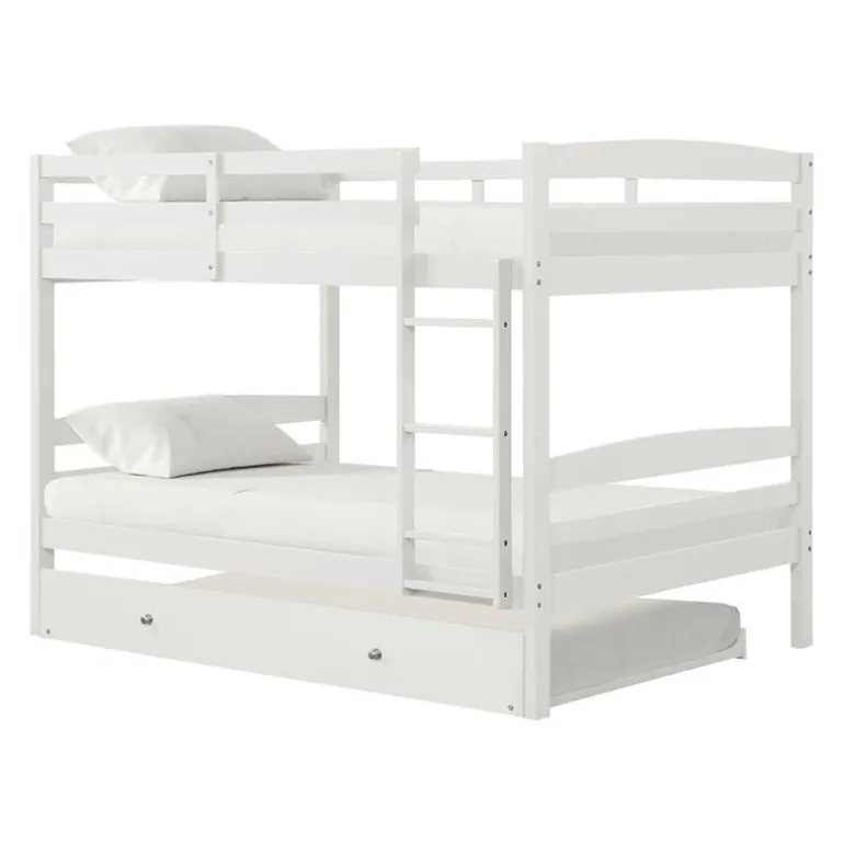 White Bunk Bed with Trundle Bed - 54"/54"