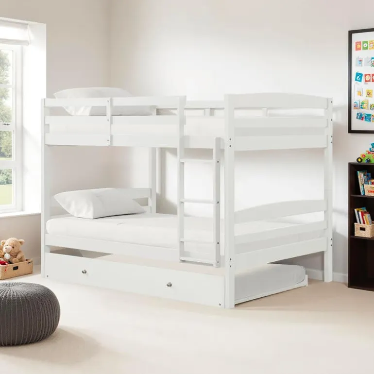 White Bunk Bed with Trundle Bed - 54"/54"