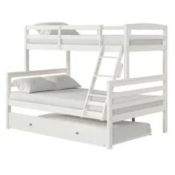 White Bunk Bed with Trundle Bed - 39"/54"