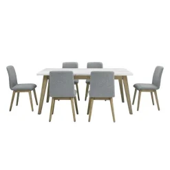 White Marble Top Dining Table with 6 Chairs - Grey