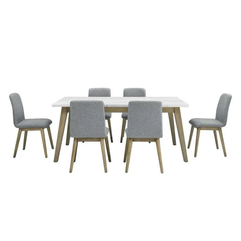 White Marble Top Dining Table with 6 Chairs - Grey