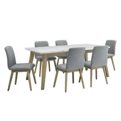 White Marble Top Dining Table with 6 Chairs - Grey