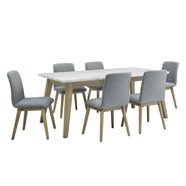 White Marble Top Dining Table with 6 Chairs - Grey
