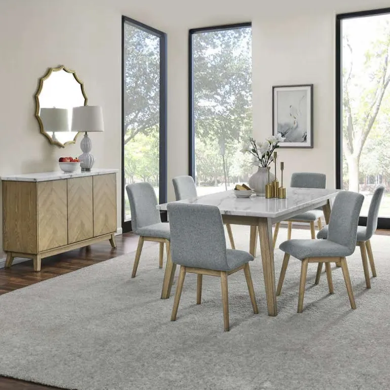 White Marble Top Dining Table with 6 Chairs - Grey