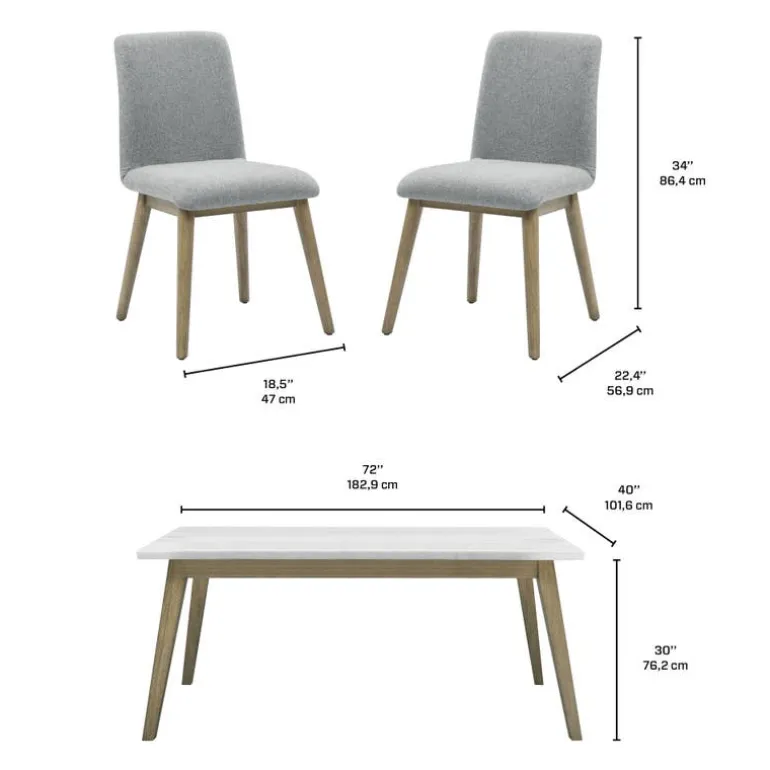 White Marble Top Dining Table with 4 Chairs - Grey