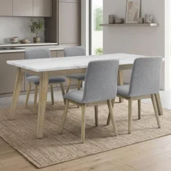 White Marble Top Dining Table with 4 Chairs - Grey