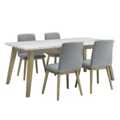White Marble Top Dining Table with 4 Chairs - Grey