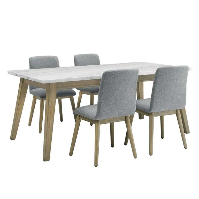 White Marble Top Dining Table with 4 Chairs - Grey