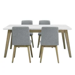 White Marble Top Dining Table with 4 Chairs - Grey