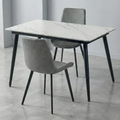 White Sintered Stone Dining Set with 2 Grey Chairs - 48"