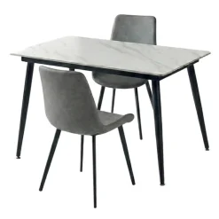 White Sintered Stone Dining Set with 2 Grey Chairs - 48