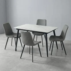 White Sintered Stone Dining Set with 4 Grey Chairs - 48"