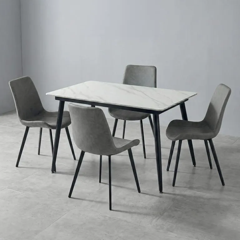 White Sintered Stone Dining Set with 4 Grey Chairs - 48"