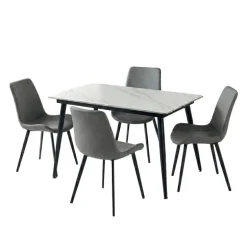 White Sintered Stone Dining Set with 4 Grey Chairs - 48
