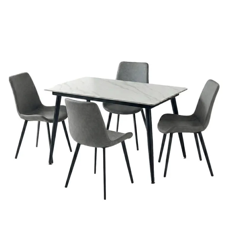 White Sintered Stone Dining Set with 4 Grey Chairs - 48"