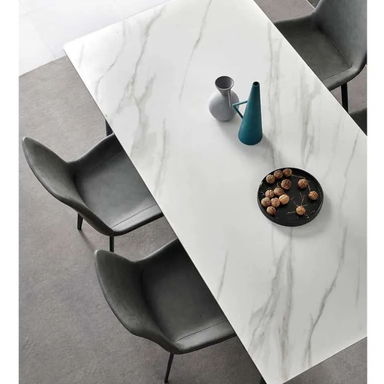 White Sintered Stone Dining Set with 4 Grey Chairs - 59"