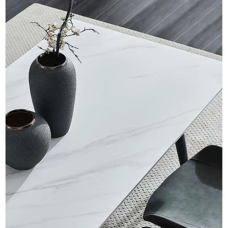 White Sintered Stone Dining Set with 4 Grey Chairs - 59"