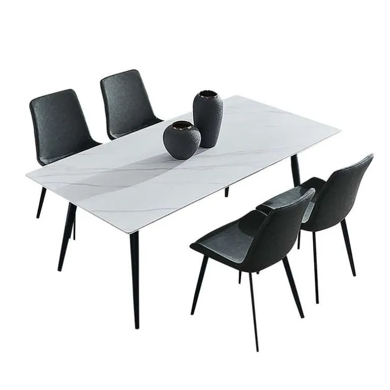 White Sintered Stone Dining Set with 4 Grey Chairs - 59"