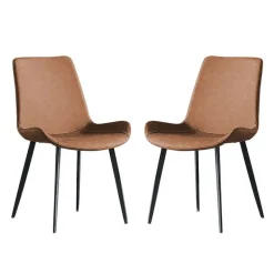 White Sintered Stone Dining Set with 2 Cognac Chairs - 48"