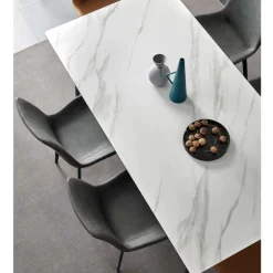 White Sintered Stone Dining Set with 4 Grey Chairs and 2 Cognac Chairs - 59