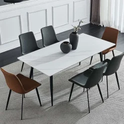 White Sintered Stone Dining Set with 4 Grey Chairs and 2 Cognac Chairs - 59